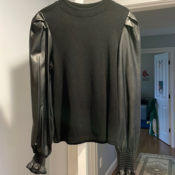 Anthropologie Dolan Faux leather sweater top - Picture 4 of 8